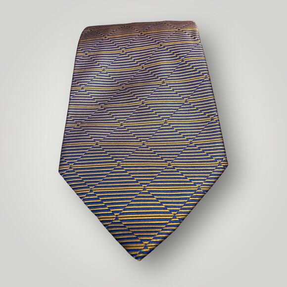 Gianfranco Ferré Silk Tie Blue Yellow Geometric Pattern Made in Italy - Picture 2 of 6